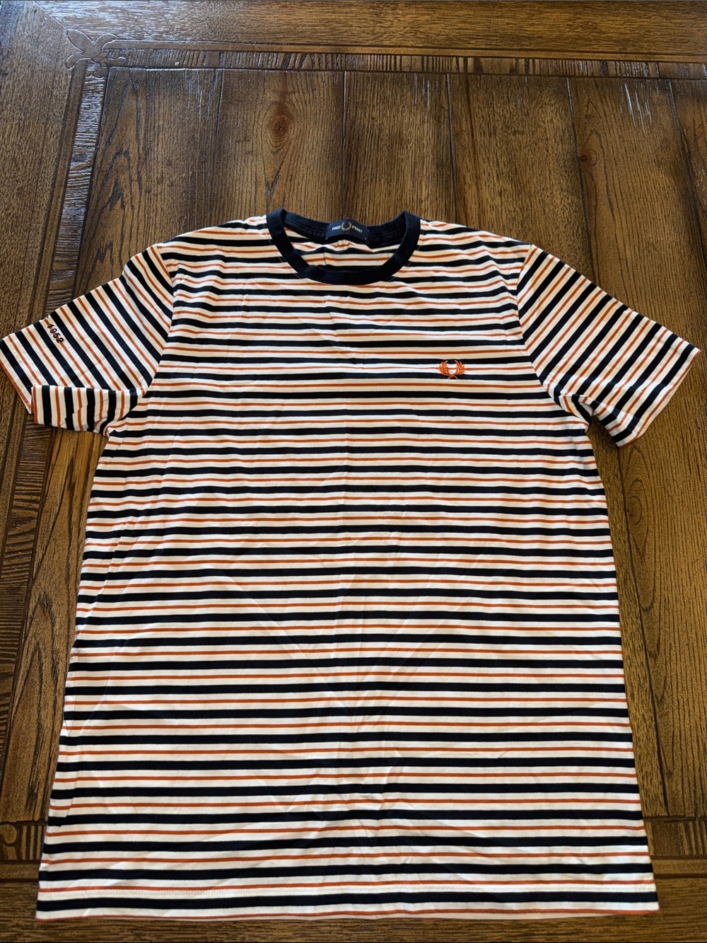Fred Perry Striped Crew Neck Tee in Navy, White & Orange
